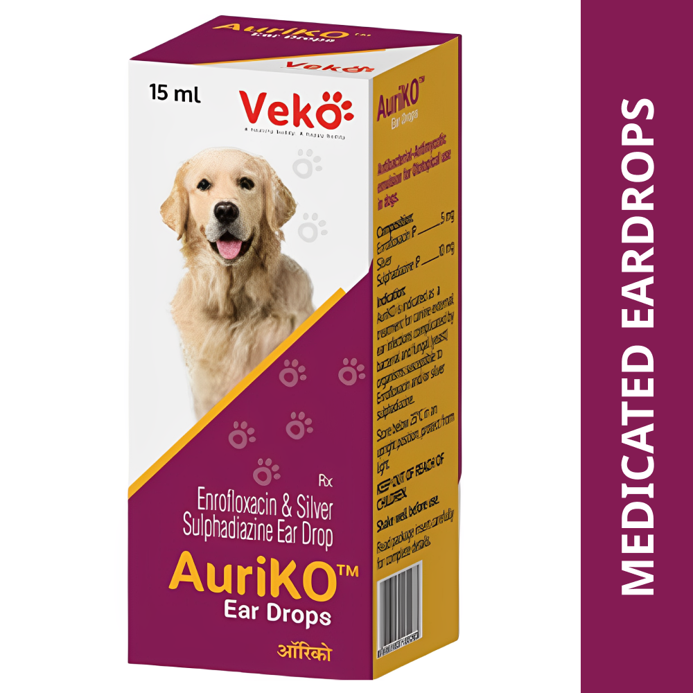Veko Auriko (Enrofloxacin Sulphadiazine) Ear Drops for Dogs and Cats (15ml)