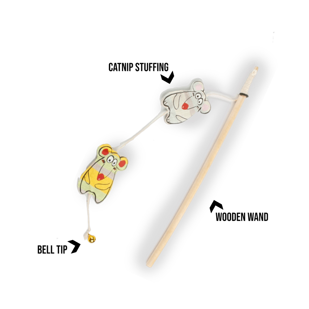 Talking Dog Club Curious Mice Wand Toy for Cats (Cream)