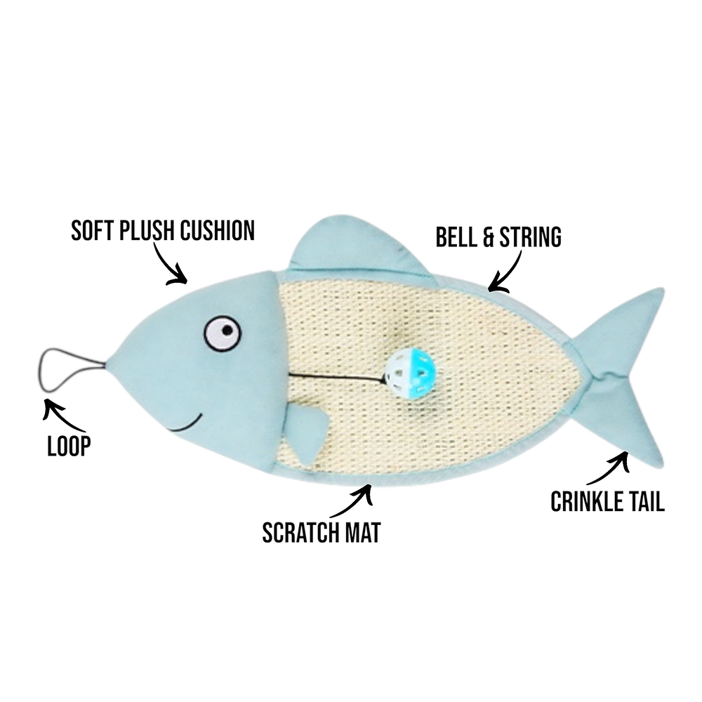 Talking Dog Club 2 in 1 Fish Scratcher Mat for Cats (Blue) Cats-Toys Talking Dog Club Dropship