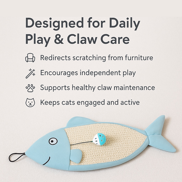 Talking Dog Club 2 in 1 Fish Scratcher Mat for Cats (Blue)