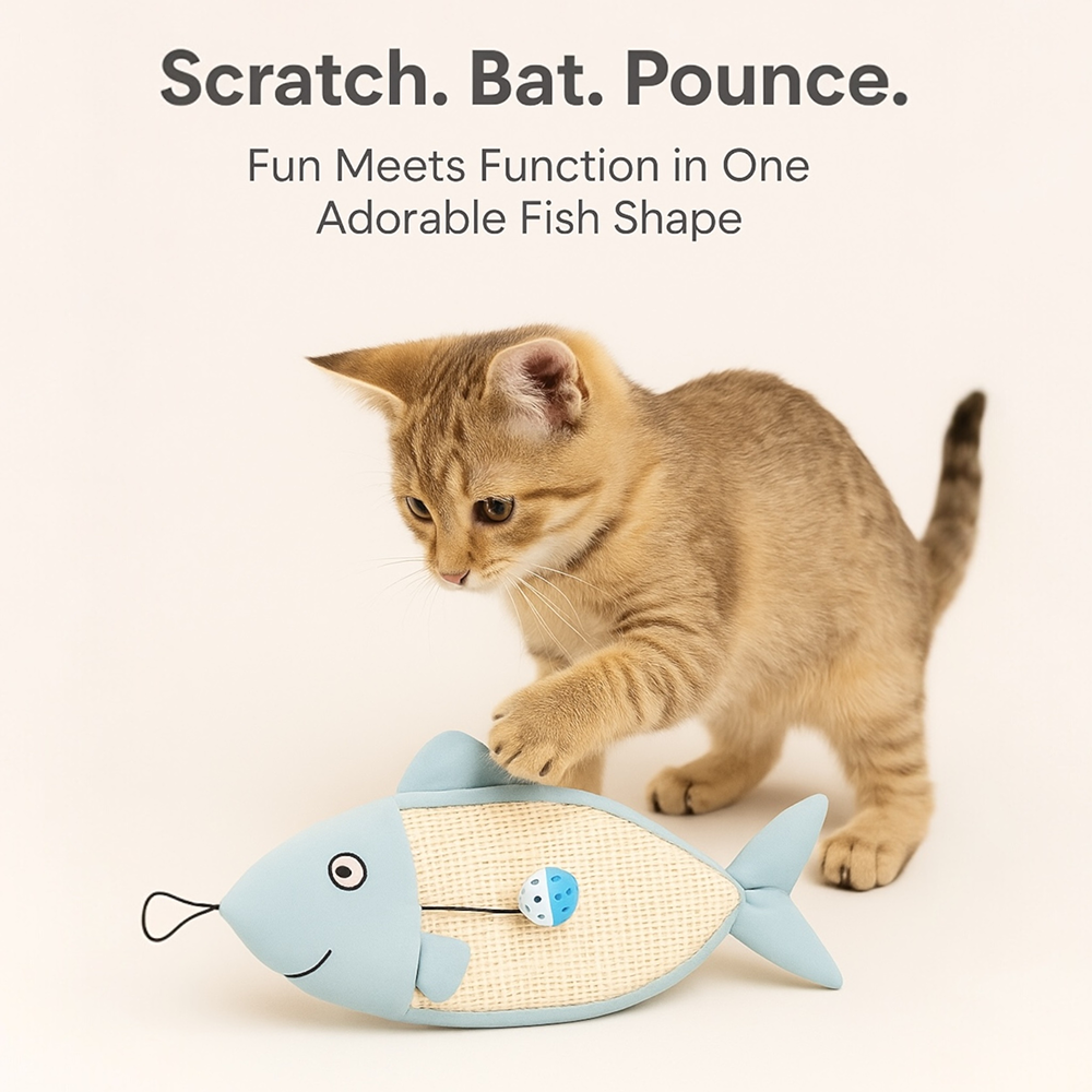 Talking Dog Club 2 in 1 Fish Scratcher Mat for Cats (Blue) Cats-Toys Talking Dog Club Dropship