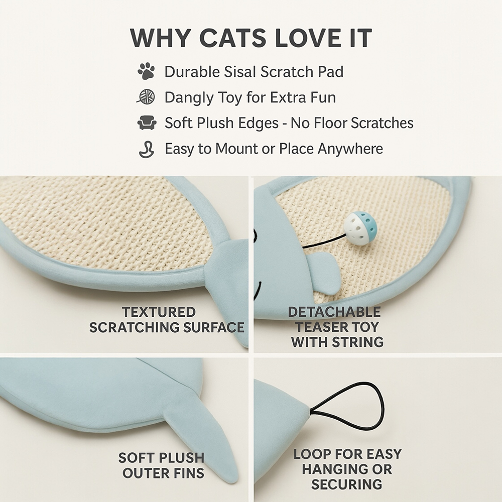 Talking Dog Club 2 in 1 Fish Scratcher Mat for Cats (Blue) Cats-Toys Talking Dog Club Dropship