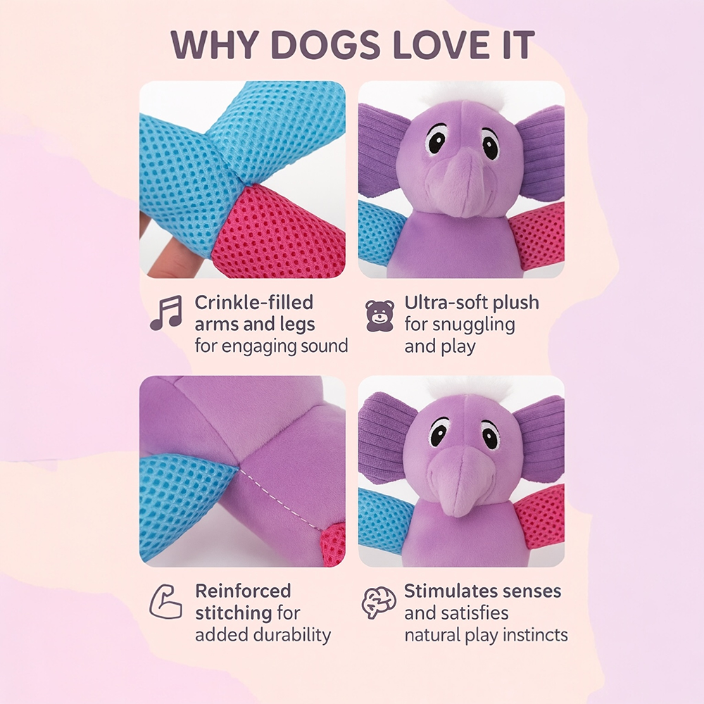 Talking Dog Club Baby Elephant Plush Toy for Dogs (Purple) Dogs-Toys Talking Dog Club Dropship