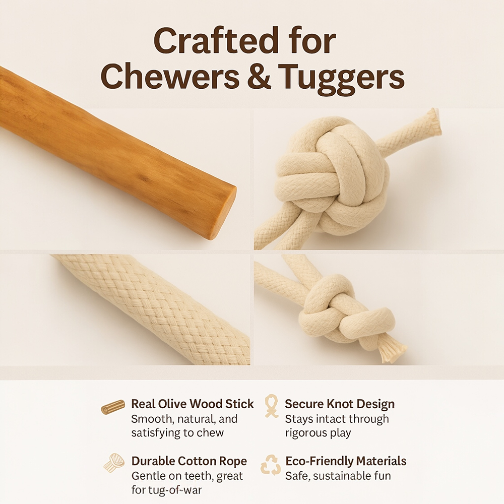 Talking Dog Club Natural Ball & Stick Tug Toy for Dogs (White and Brown) Dogs-Toys Talking Dog Club Dropship