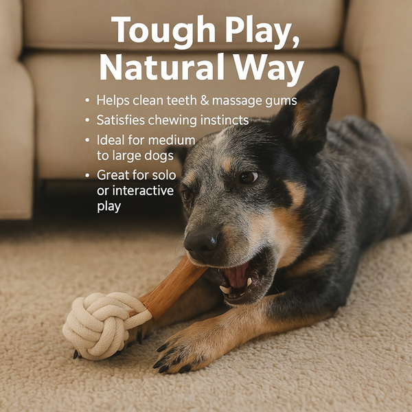 Talking Dog Club Natural Ball & Stick Tug Toy for Dogs (White and Brown)