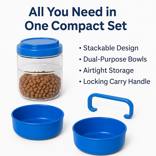 Talking Dog Club 3 in 1 Travel Bowl Set for Dogs and Cats (Blue)