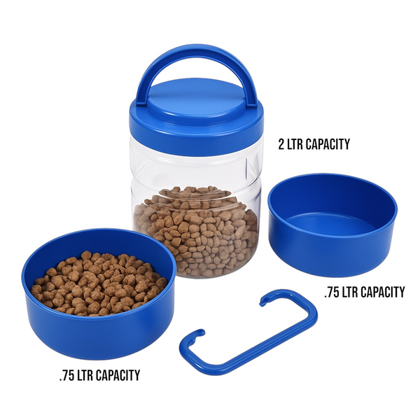 Talking Dog Club 3 in 1 Travel Bowl Set for Dogs and Cats (Blue)