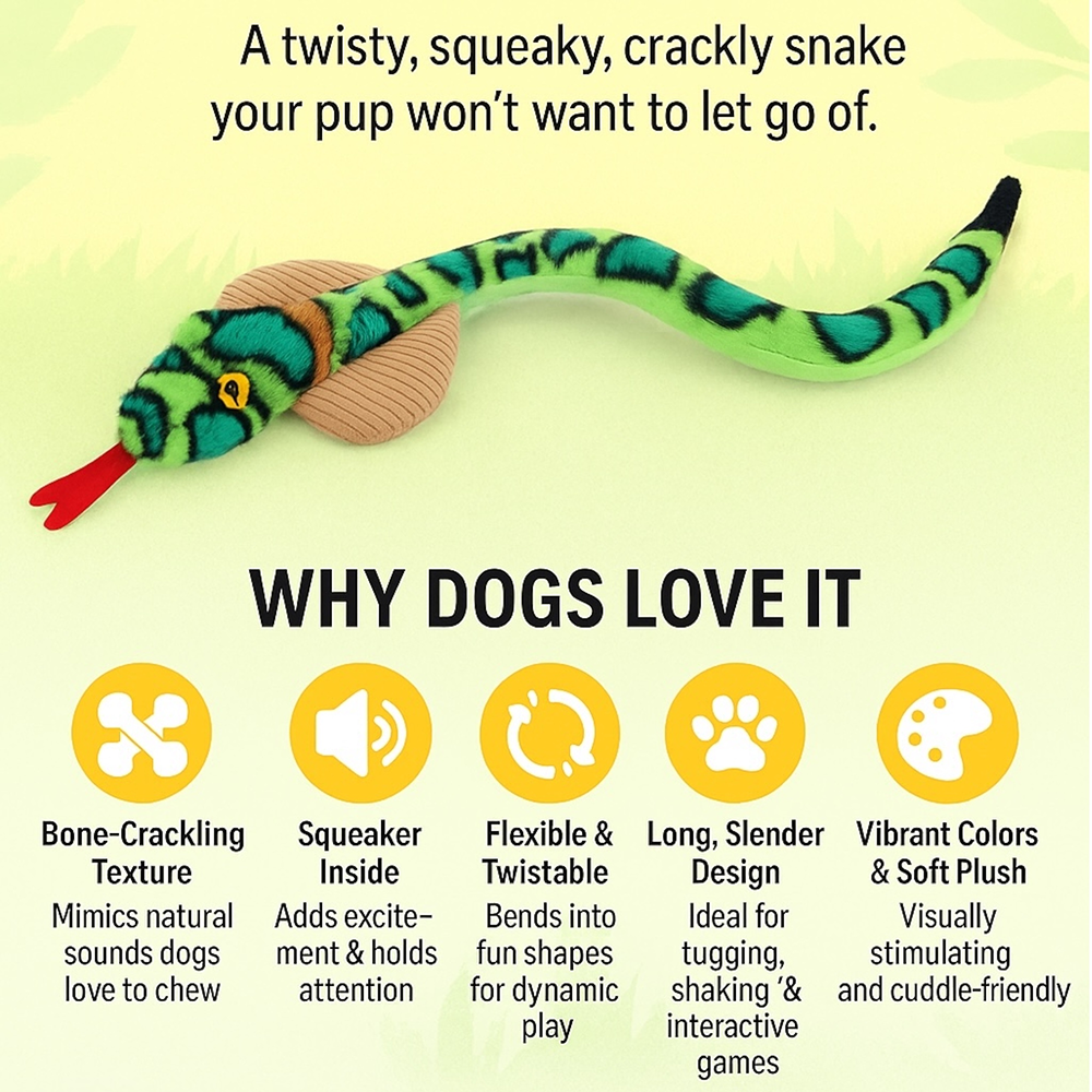 Talking Dog Club XL Cobra Rattle Plush Toy for Dogs (Green) Dogs-Toys Talking Dog Club Dropship