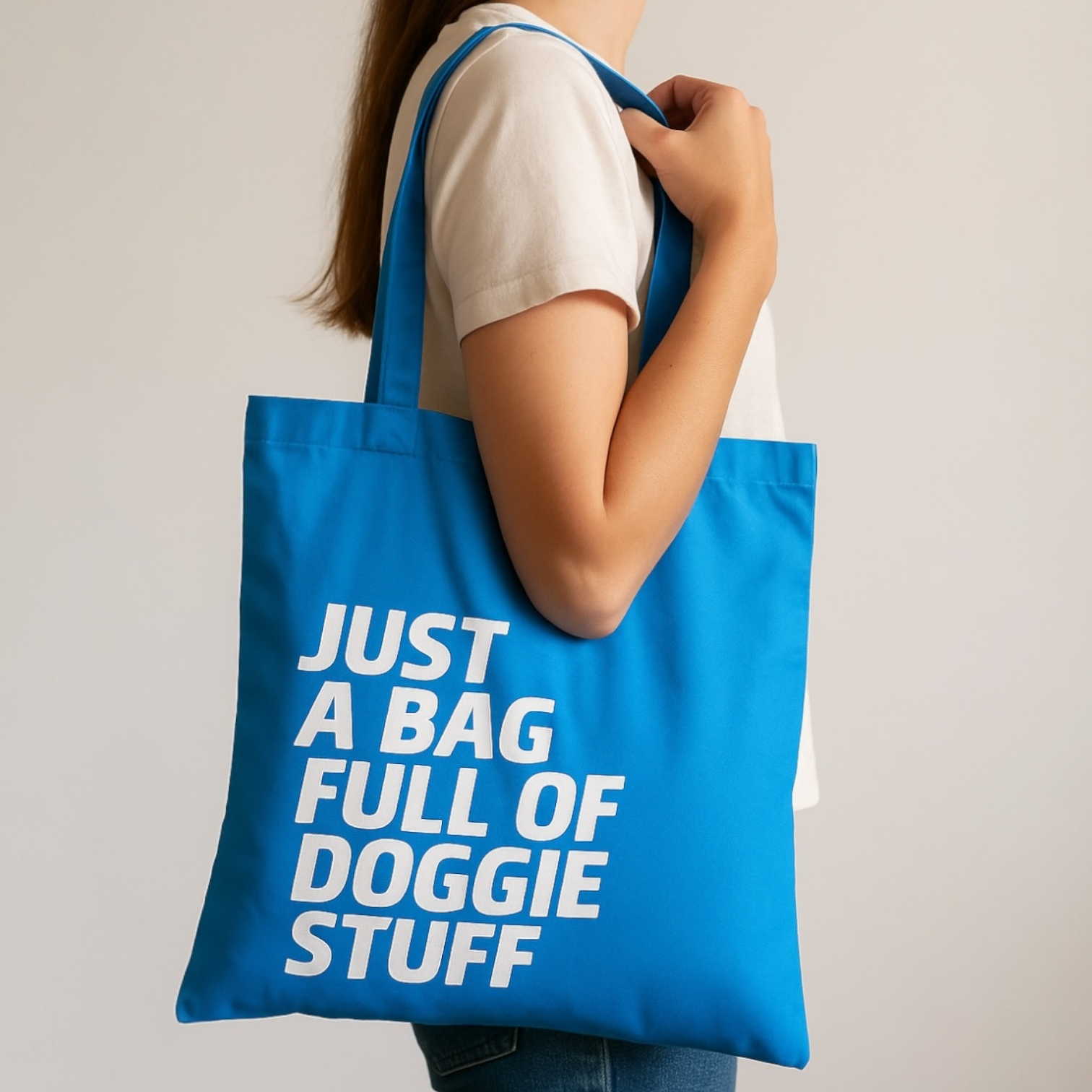 Talking Dog Club Just a Bag Full of Doggie Stuff Carry All Tote Bag for Women (Blue) Pet Parent-Clothing & Accessories Talking Dog Club Dropship 14x16in
