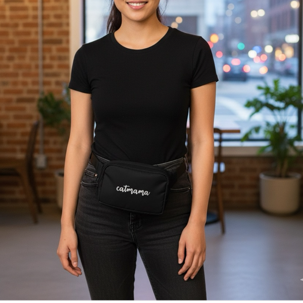 Talking Dog Club Cat Mama Waist Pouch Carry All Tote Bag for Women (Black)