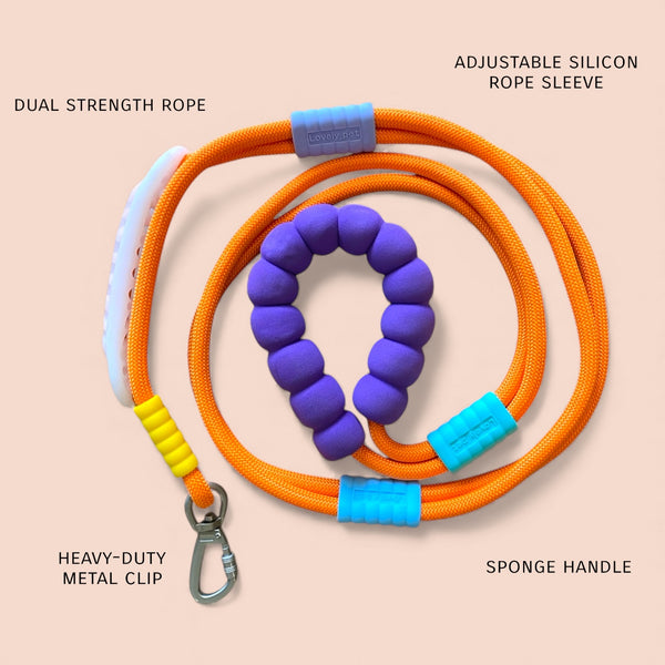 Talking Dog Club Extra Strong Vivid Handle Leash for Dogs (Orange/Purple)