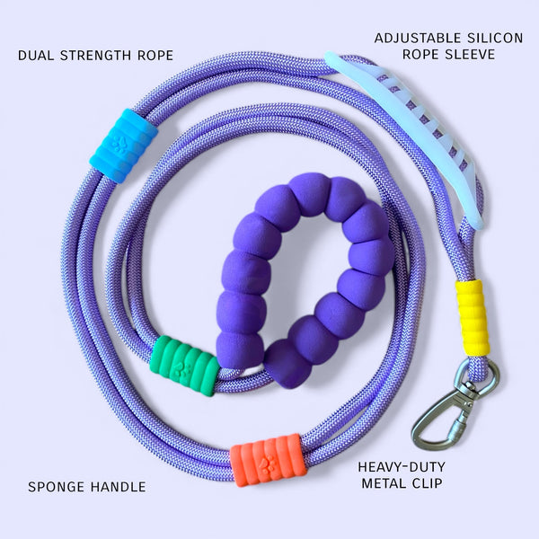 Talking Dog Club Extra Strong Vivid Handle Leash for Dogs (Purple/Purple)