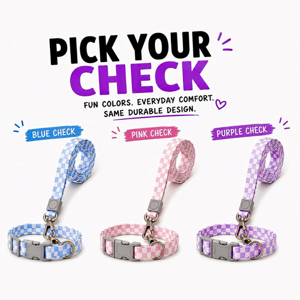 Talking Dog Club Checkmate Leash and Collar Combo (Pink)
