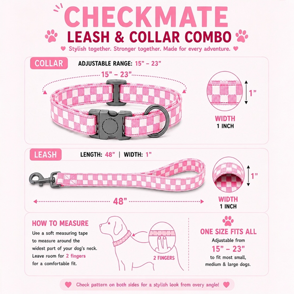 Talking Dog Club Checkmate Leash and Collar Combo (Pink)