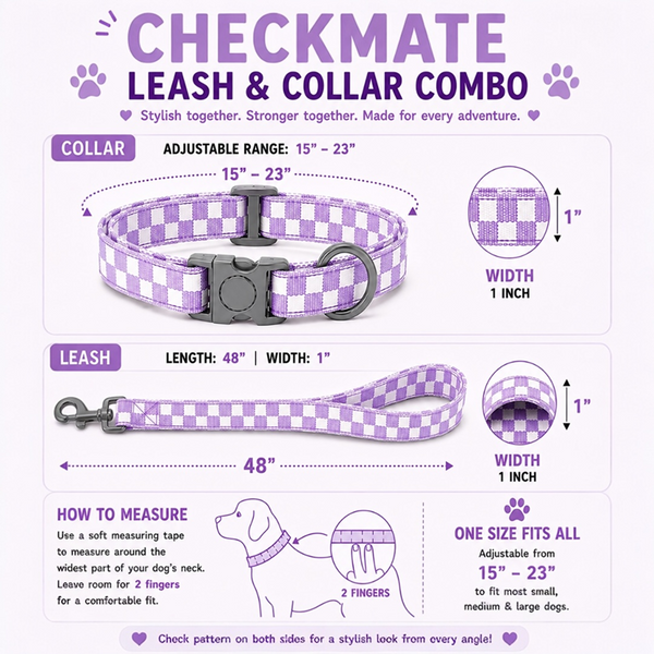 Talking Dog Club Checkmate Leash and Collar Combo (Purple)