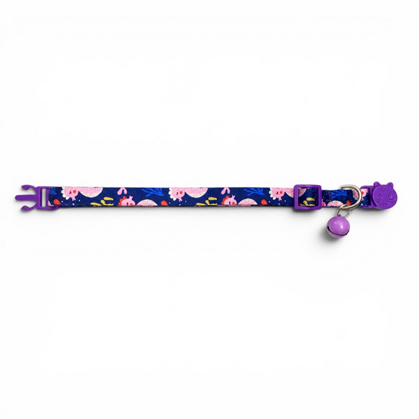 Talking Dog Club Everyday Collar with Sea Horse Bell for Cats (Navy/Purple)