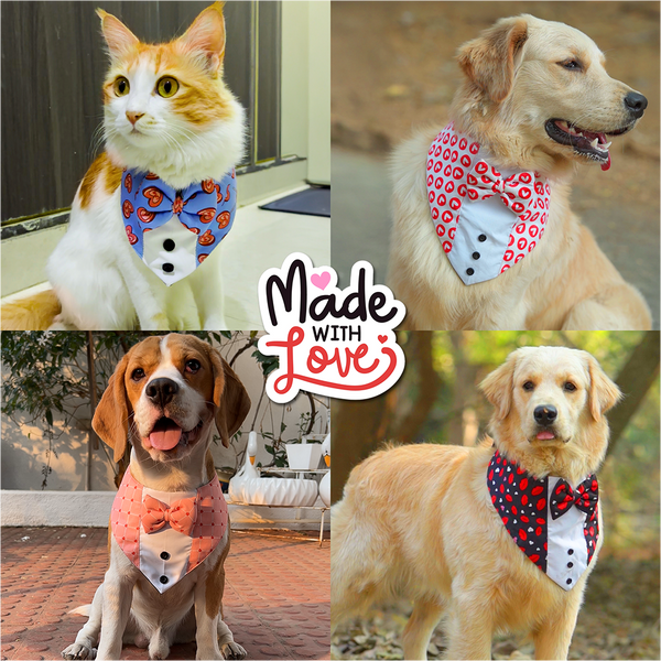 PawsIndia Pink Checks Pattern Tuxedo Bandana with Matching Bow for Dogs and Cats