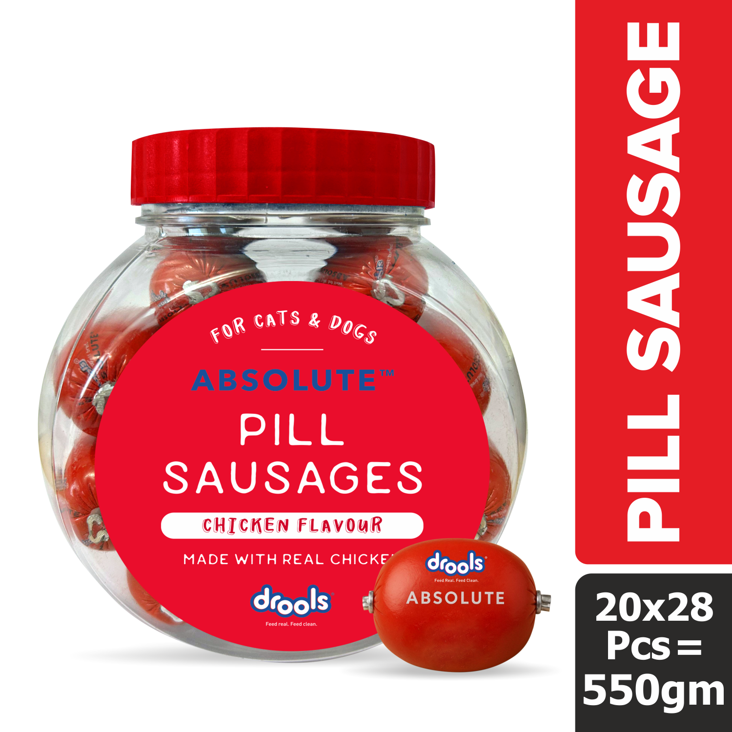 Drools Real Chicken Pill Sausage Treats for Dogs and Cats(Jar) Dog Treats + Others Drools 550g (28pcs)