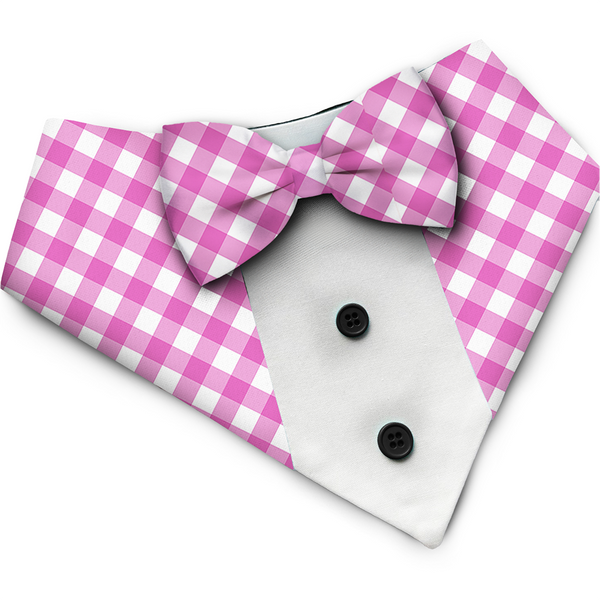 PawsIndia Pink Checks Pattern Tuxedo Bandana with Matching Bow for Dogs and Cats
