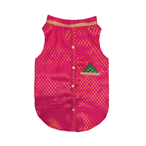 Pawsindia Traditional Royal Brocade Kurta for Dogs (Pink)