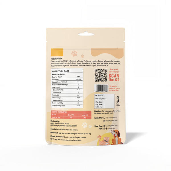 HYE Pets Freeze Dried Treats with Goat Milk, Pumpkin, and Banana for Dogs and Cats
