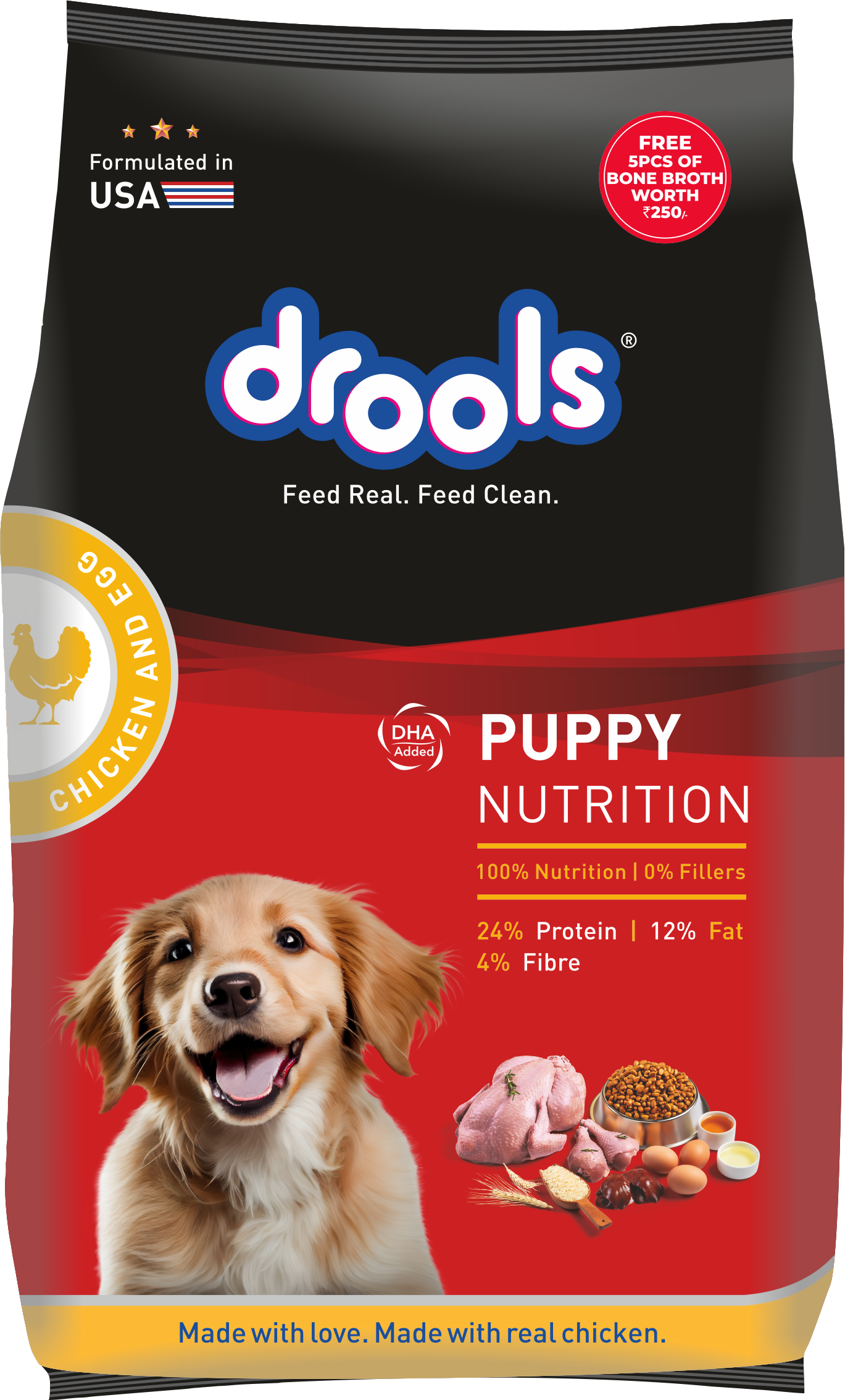 Drools Chicken and Egg Puppy Dog Dry Food Dogs- Dry Food Drools 20kg+100g(Fresh Food Free)