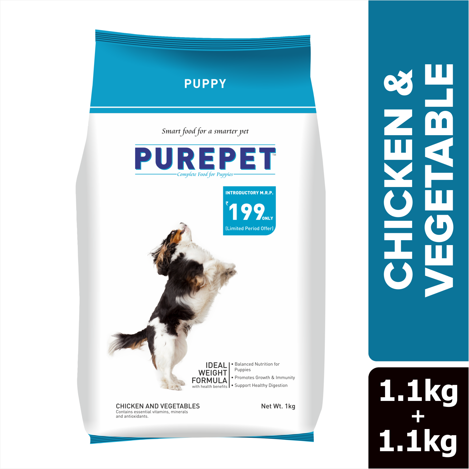 Purepet Chicken & Vegetable Puppy Dog Dry Food Dogs- Dry Food Purepet 1.1kg+1.1kg(Free)