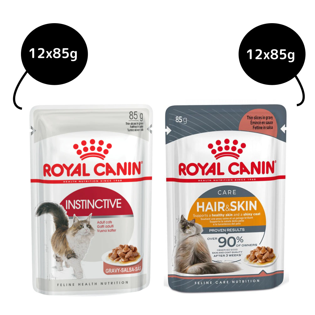 Royal Canin Instinctive Gravy Wet Food and Hair & Skin Care Adult Gravy Cat Wet Food Combo