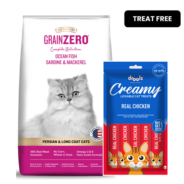Signature Grain Zero Ocean Fish, Sardine and Mackerel Long Coat & Persian Adult Cat Dry Food