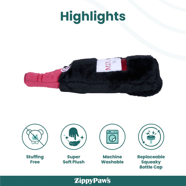 Zippy Paws Happy Hour Red Wine Crusherz Plush Toy for Dogs
