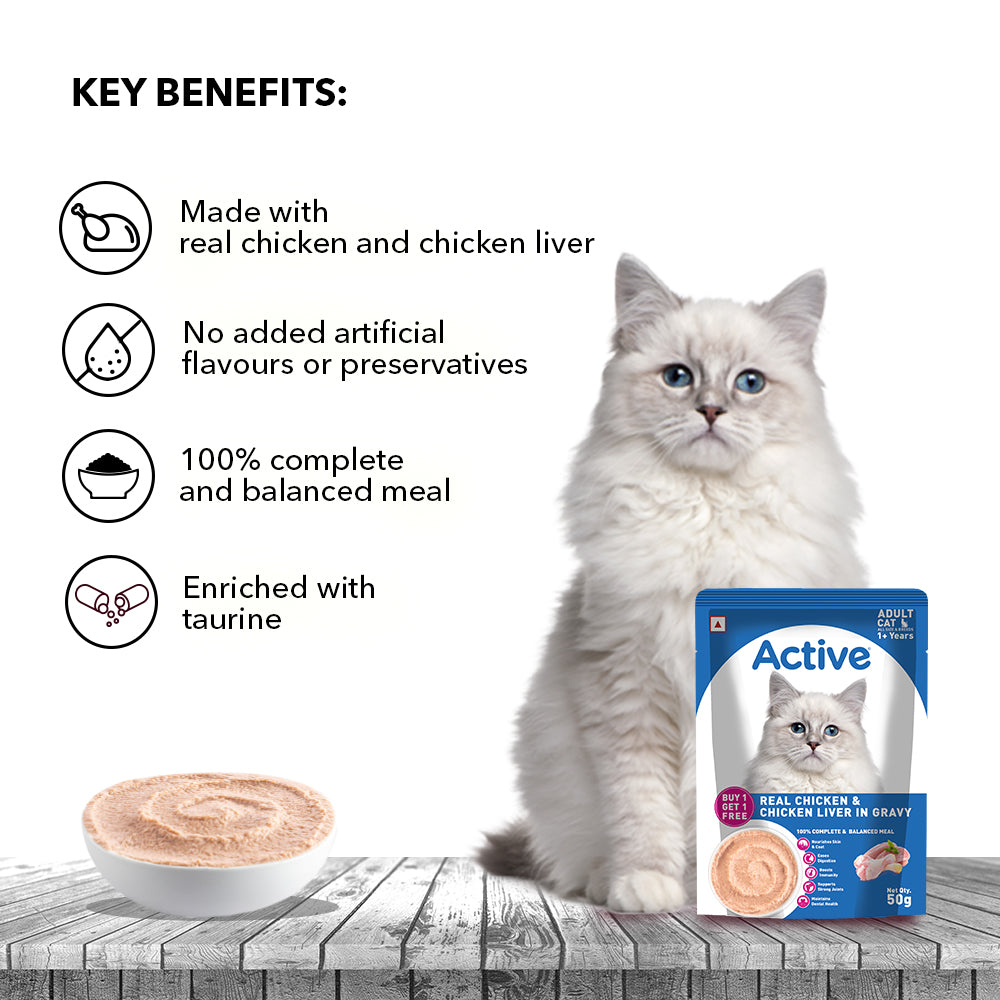 Active Real Chicken & Chicken Liver in Gravy Adult Cat Wet Food ( Buy 1 Get 1) Cats-Wet Food Active