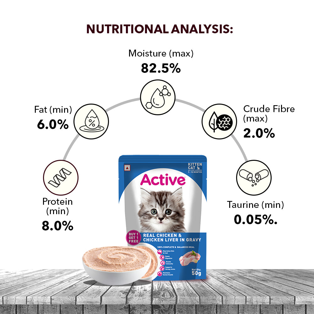 Active Real Chicken & Chicken Liver in Gravy Kitten Cat Wet Food ( Buy 1 Get 1) Cats-Wet Food Active