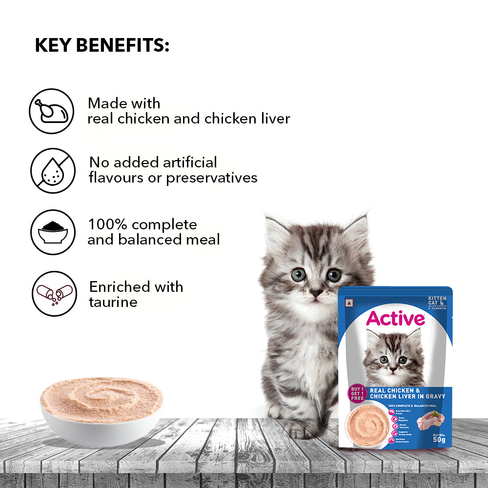Active Real Chicken & Chicken Liver in Gravy Kitten Cat Wet Food ( Buy 1 Get 1) Cats-Wet Food Active