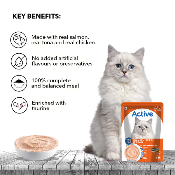 Active Real Salmon Fish in Gravy Adult Cat Wet Food ( Buy 1 Get 1 )
