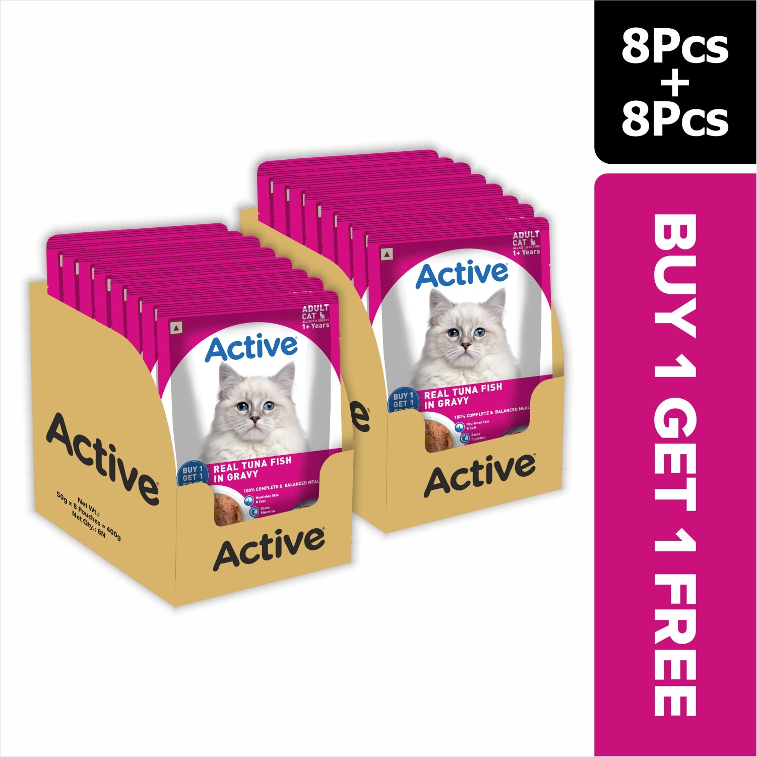 Active Real Tuna Fish in Gravy Adult Cat Wet Food ( Buy 1 Get 1 ) Cats-Wet Food Active 8x50g+8x50g
