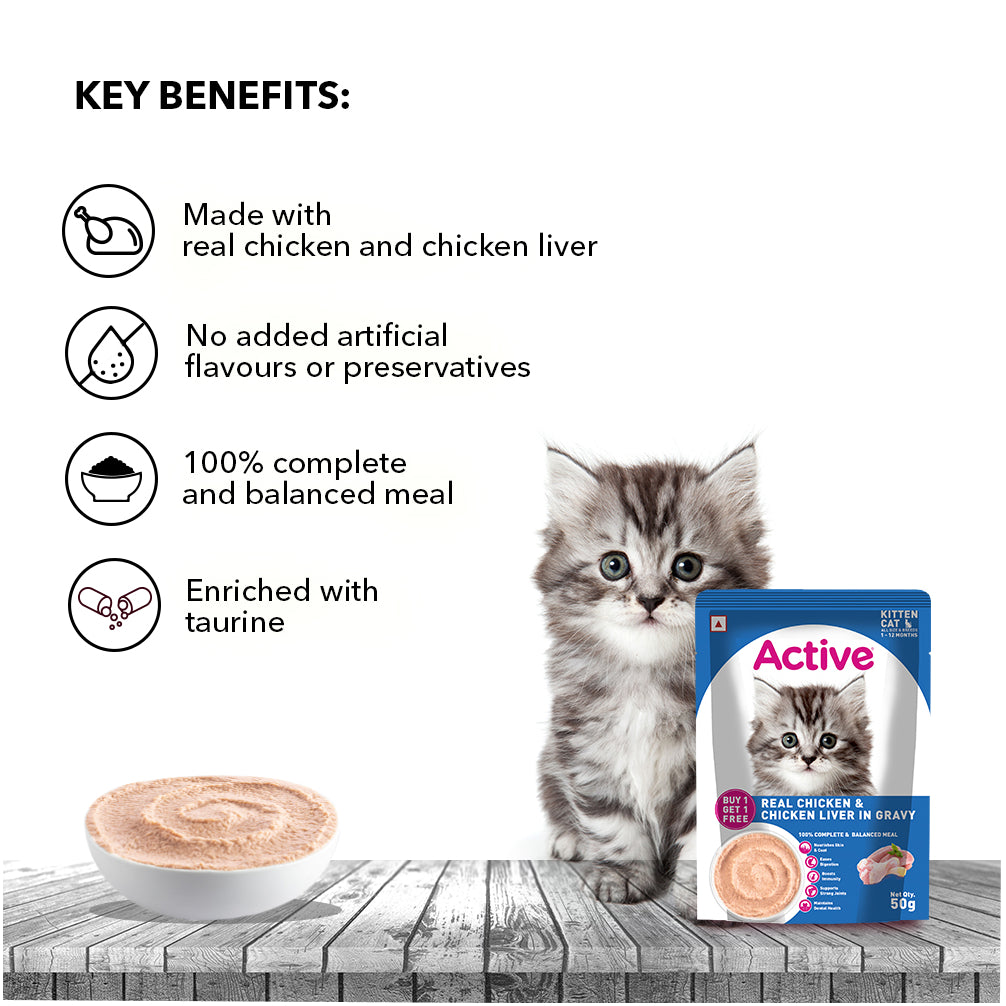 Active Real Chicken & Chicken Liver in Gravy Kitten Cat Wet Food ( Buy 1 Get 1) Cats-Wet Food Active