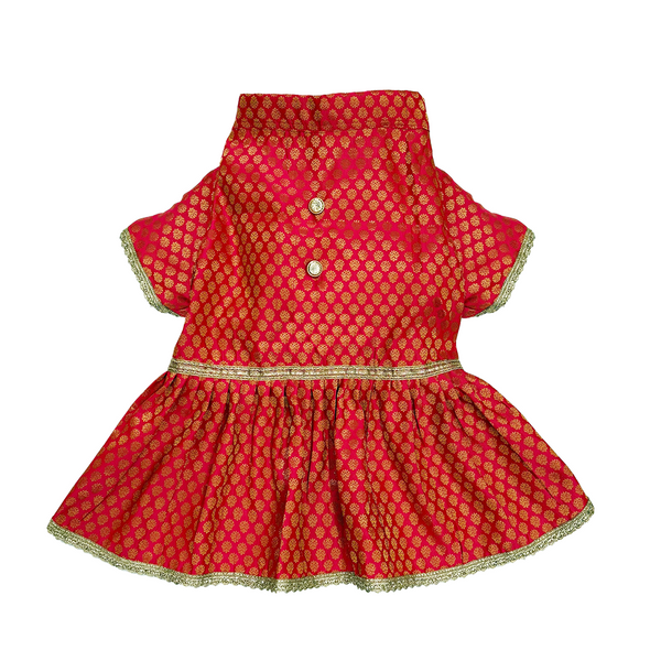 Pawsindia Traditional Royal Brocade Dress for Cats (Red)