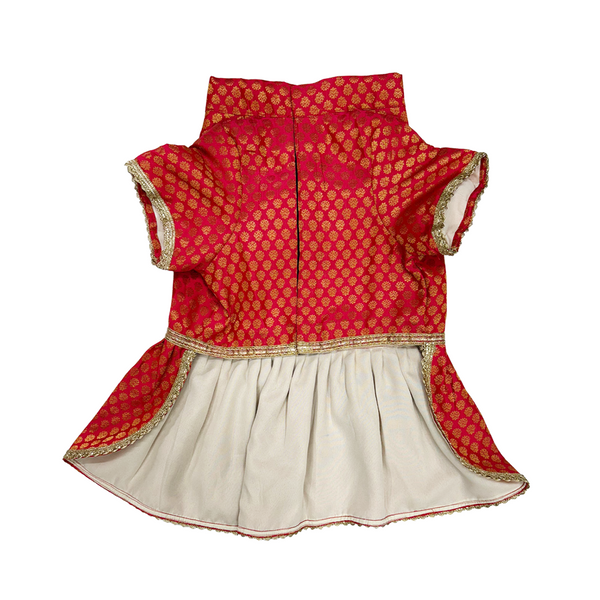 Pawsindia Traditional Royal Brocade Dress for Cats (Red)