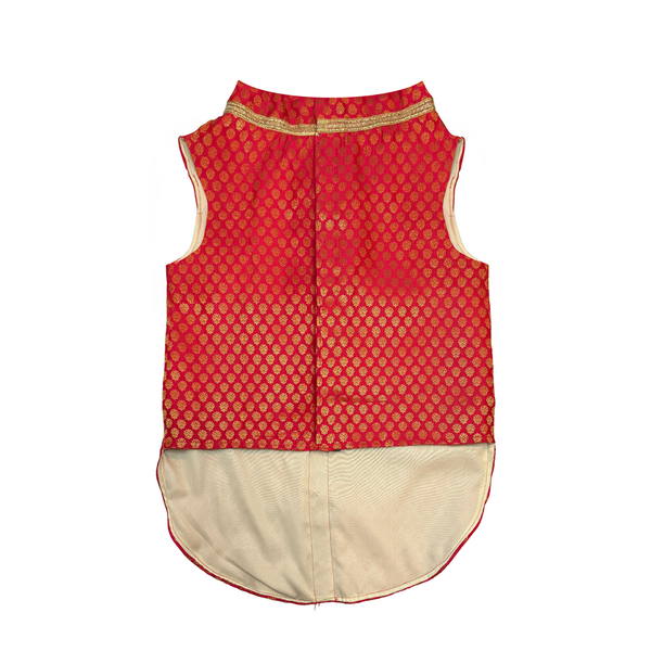 Pawsindia Traditional Royal Brocade Kurta for Dogs (Red)