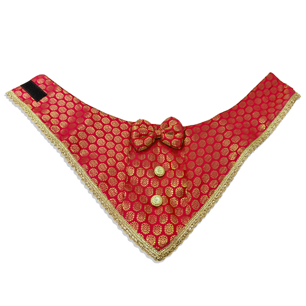 PawsIndia Traditional Royal Brocade Tuxedo for Dogs and Cats (Red)