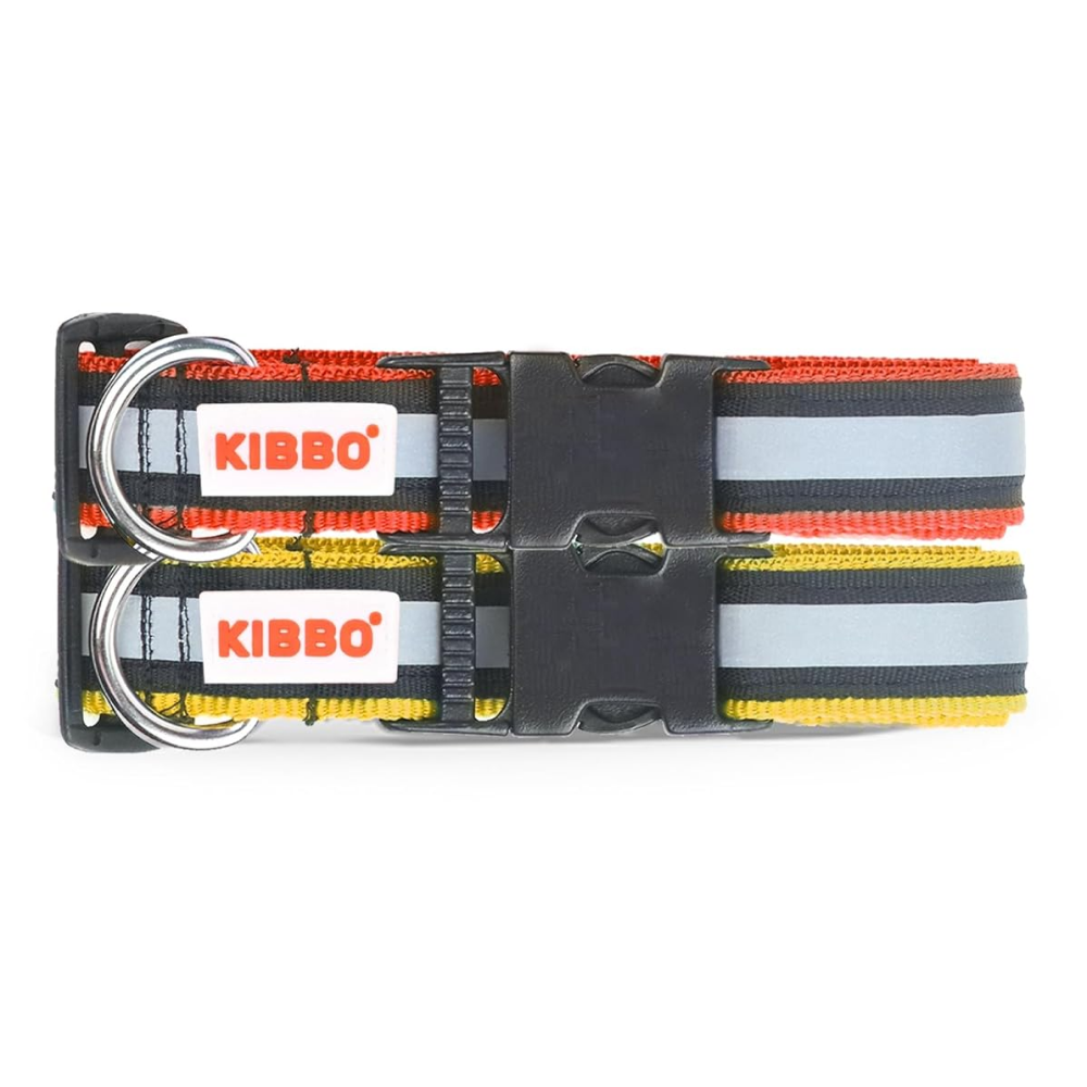 Kibbo Nylon Collar with Adjustable Buckle and D-Ring (Red & Yellow/Pack of 2)