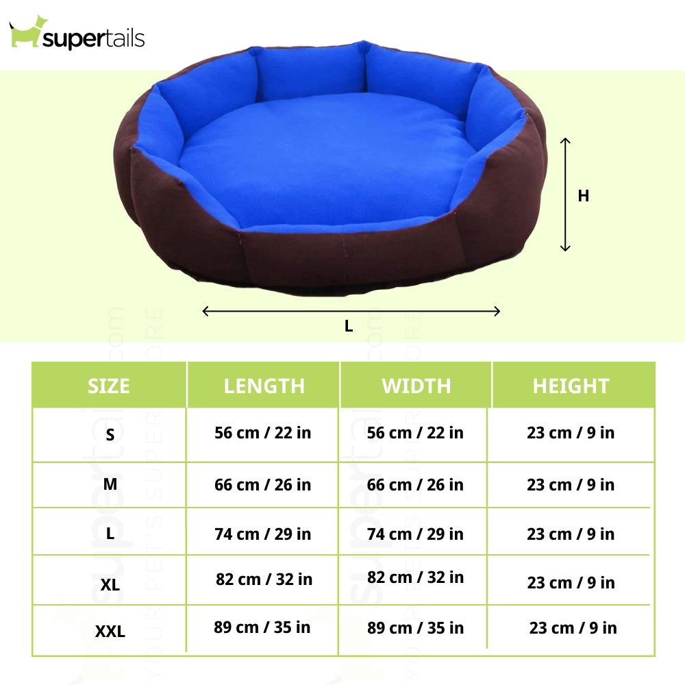 Royal Pets Cart Reversible Round Shape Bed for Dogs and Cats (Royal Blue & Brown)