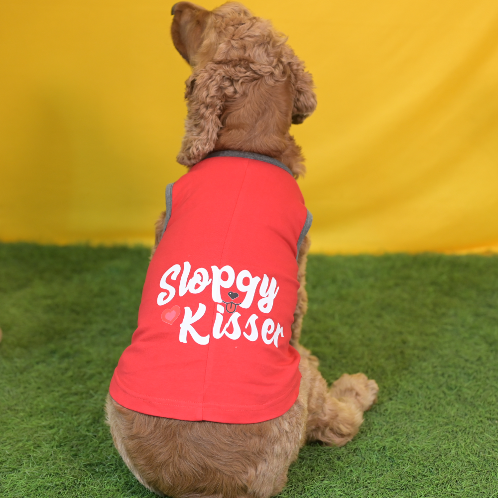 Skatrs Sloppy Kisser Printed Summer Cotton T Shirt for Dogs and Cats (Red) Both-Clothing & Accessories Skatrs