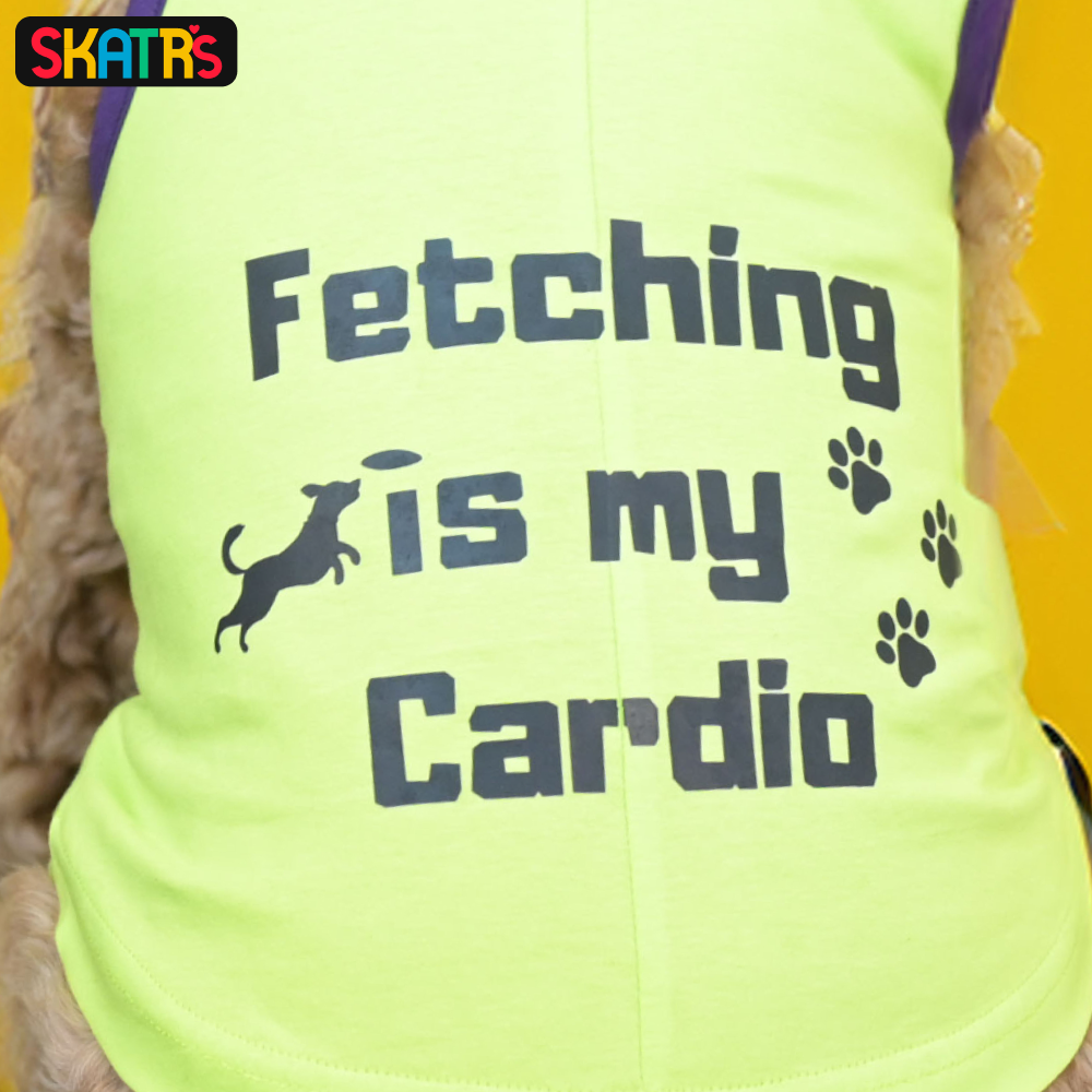 SKATRS Fetching is My Cardio Printed Cotton T Shirt for Dogs and Cats (Green)
