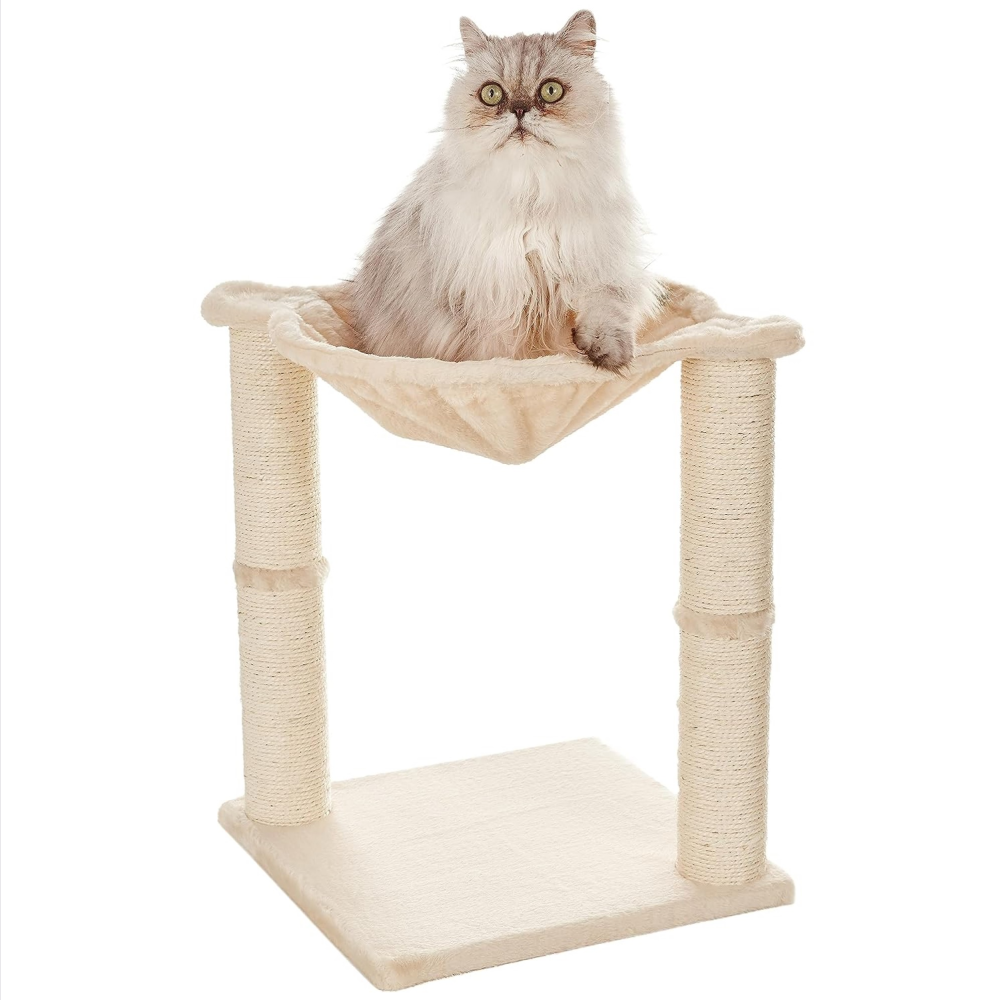 SKATRS Claw Tower Cat Tree with Hammock and Dual Scratching Post Toy(Beige)