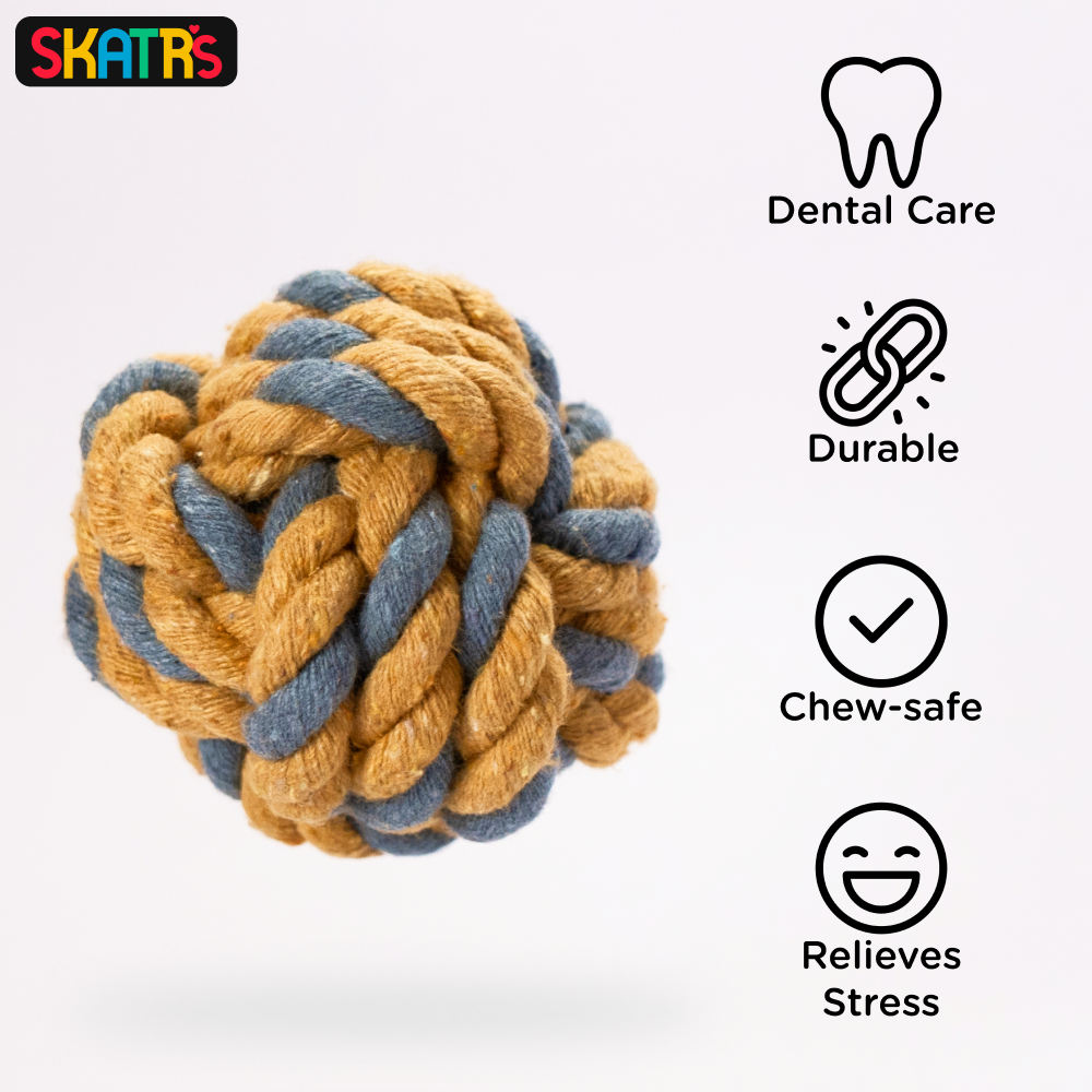 Skatrs Ball Shaped Twisted Rope Chew Toy for Dogs and Cats (Yellow/Grey)