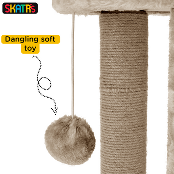 Skatrs Whisker Wonderland Circular Three Scratching Post with Hanging Pom Pom Cat Tree Toy (Beige)