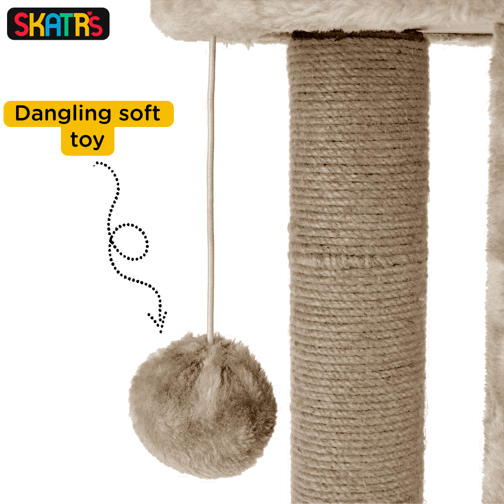 SKATRS Whisker Wonderland Circular Three Scratching Post with Hanging Pom Pom Cat Tree Toy and Wide Block Cat Scratcher with 2g Premium Catnip Combo