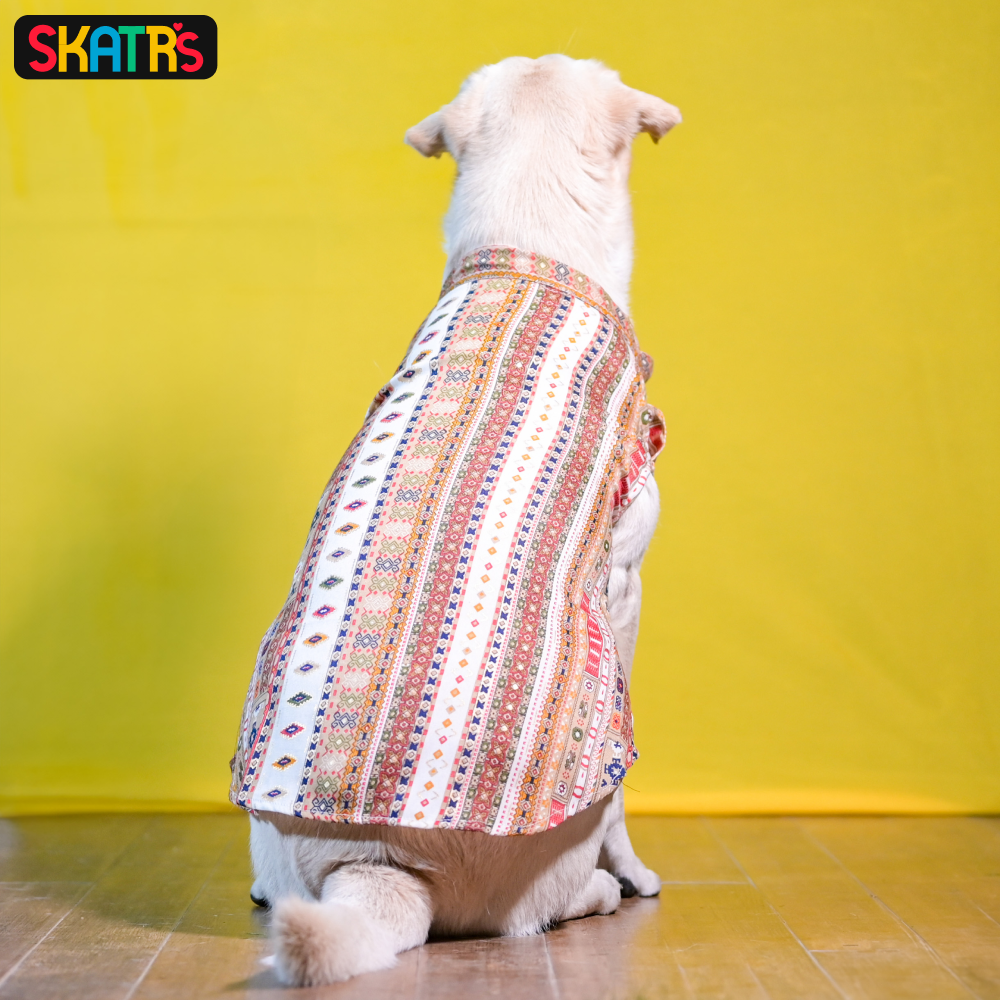SKATRS Cotton Printed Kurta for Dogs and Cats (White)