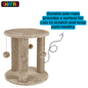 Skatrs Whisker Wonderland Circular Three Scratching Post with Hanging Pom Pom Cat Tree Toy (Beige) Cats-Toys Skatrs